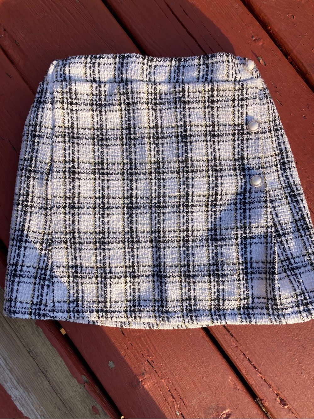 Plaid Mini Skirt with Button Detail